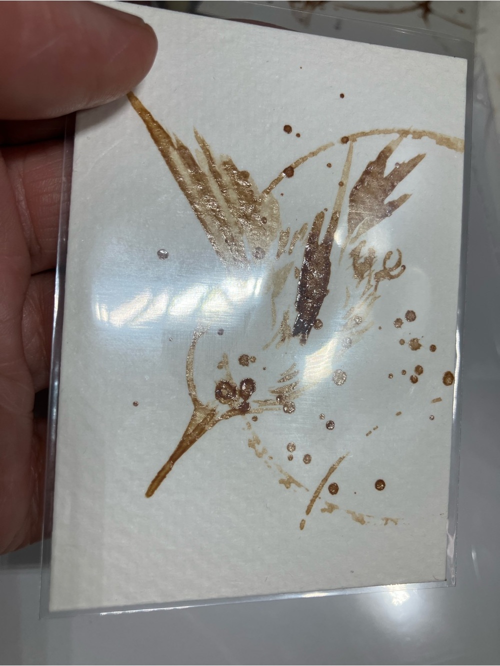 Aceo original hummingbird coffee painting Java gift treat yourself Artettina - Picture 2 of 3